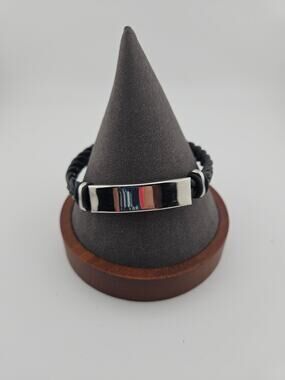 Stainless Steel ID Tag Style Braided Cord Bracelet Black Artsy Southwestern